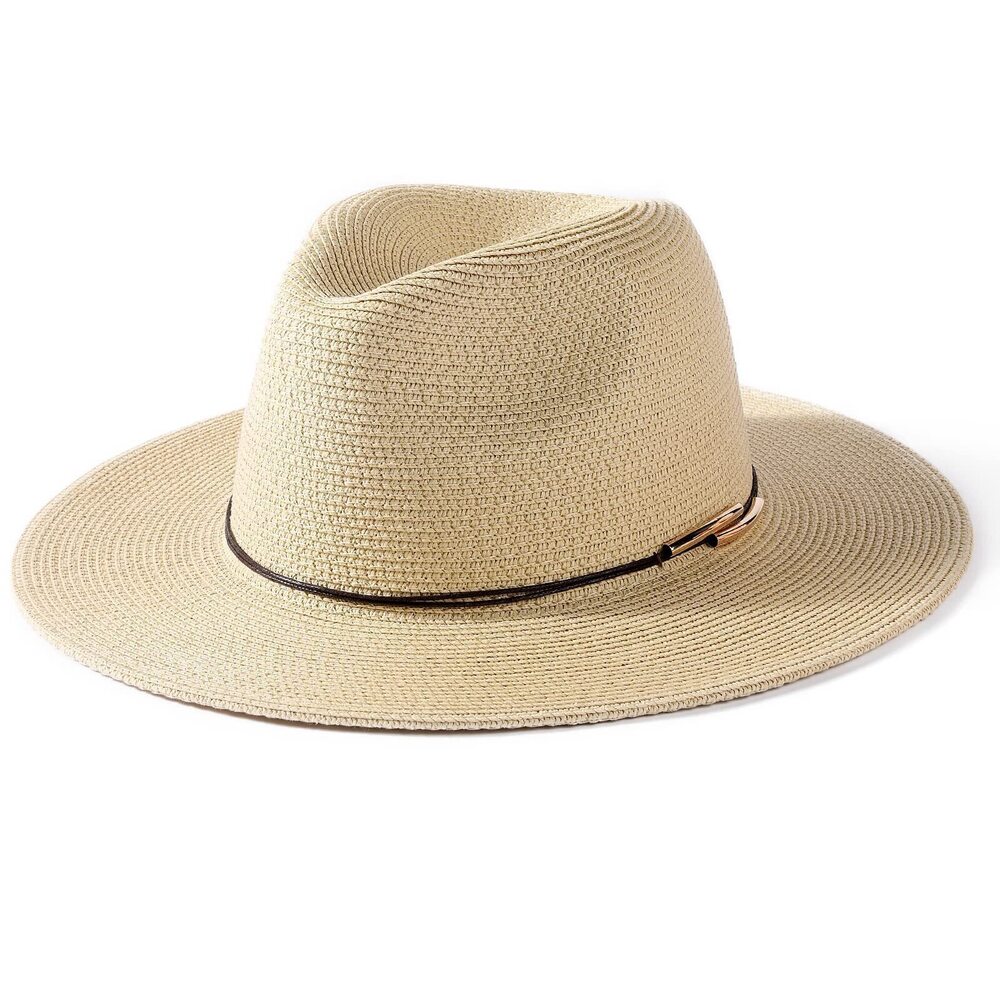 8477 Panama Hat Sun Hats Wide Brim Fedora Straw Beach Hat UV UPF 80+ Beige